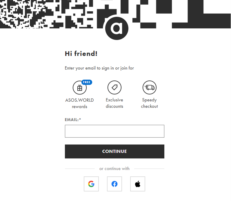 social login ecommerce: asos