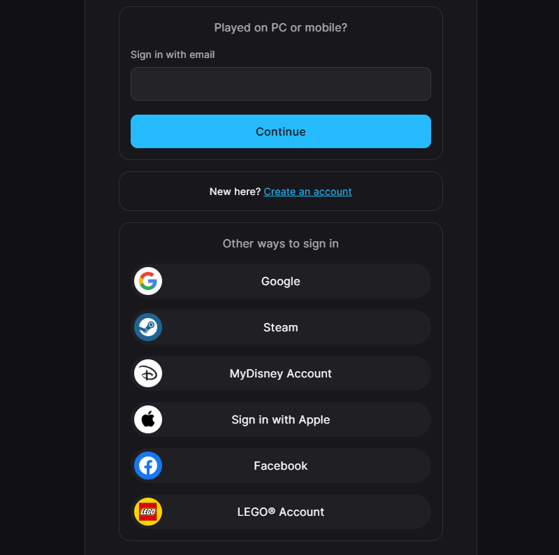 social login ecommerce: Epic Games  