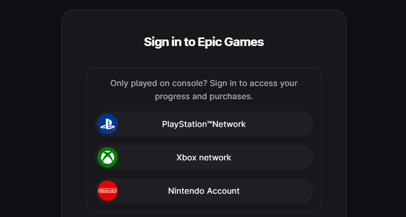 social login in ecommerce: Epic Games