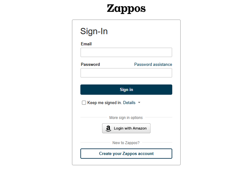 social login ecommerce: zappos