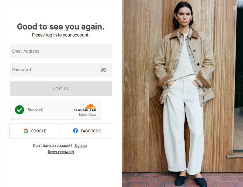 social login ecommerce: everlane