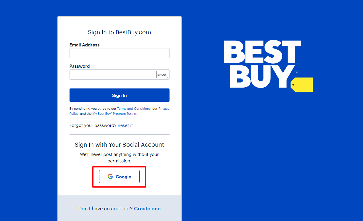 social login on best buy