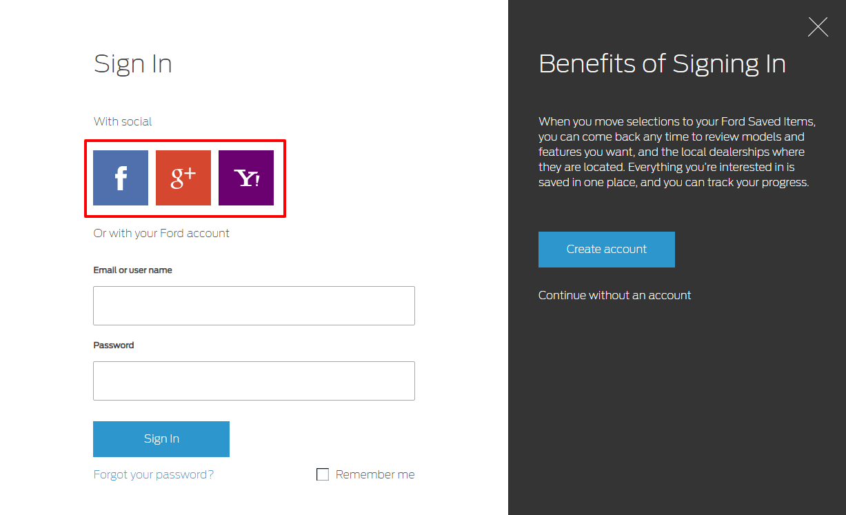 social login on ford
