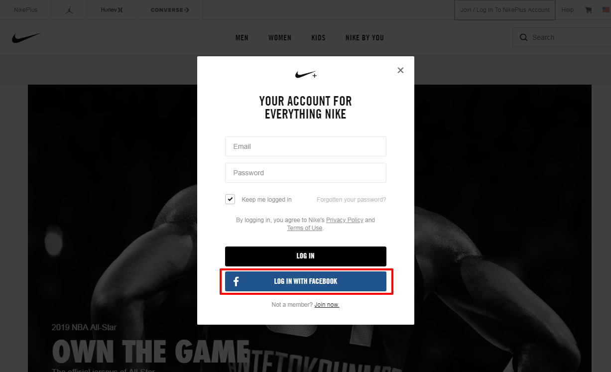 social login on nike