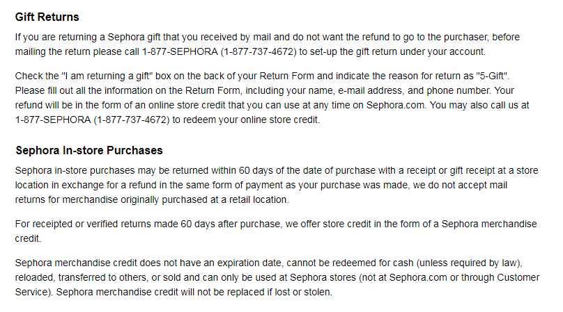 sephora store credit