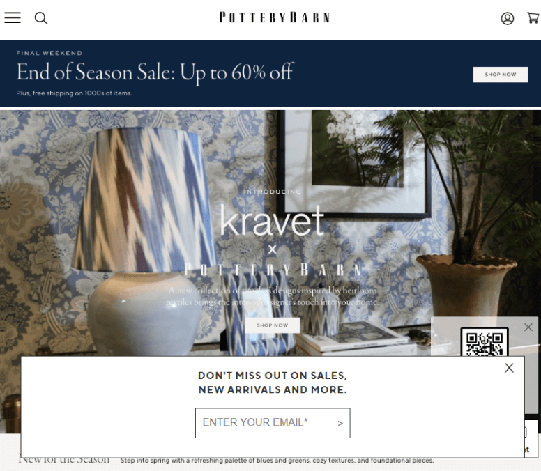 Pottery Barn Newsletter Popup