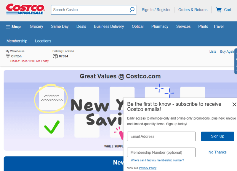 Costco Newsletter Popup