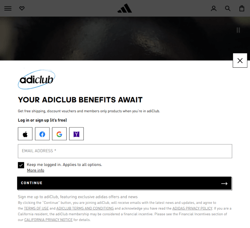 Adidas Newsletter Popup