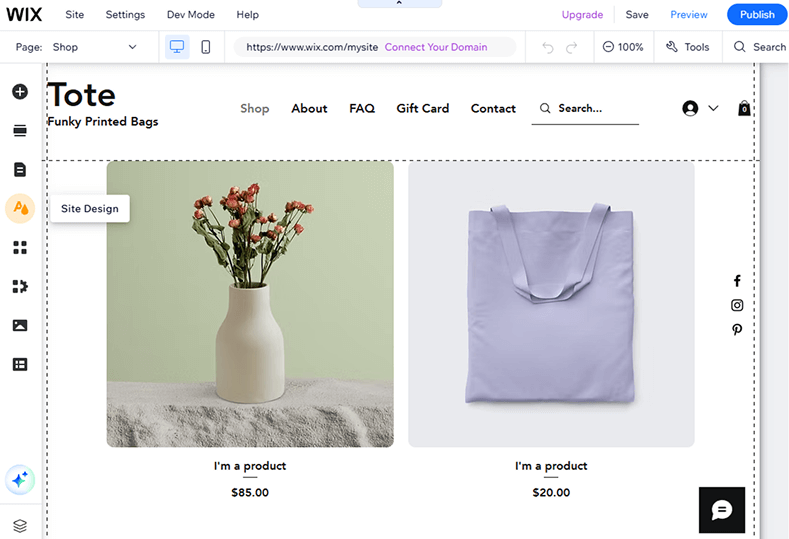 Dashboard screenshot: Wix Ecommerce review