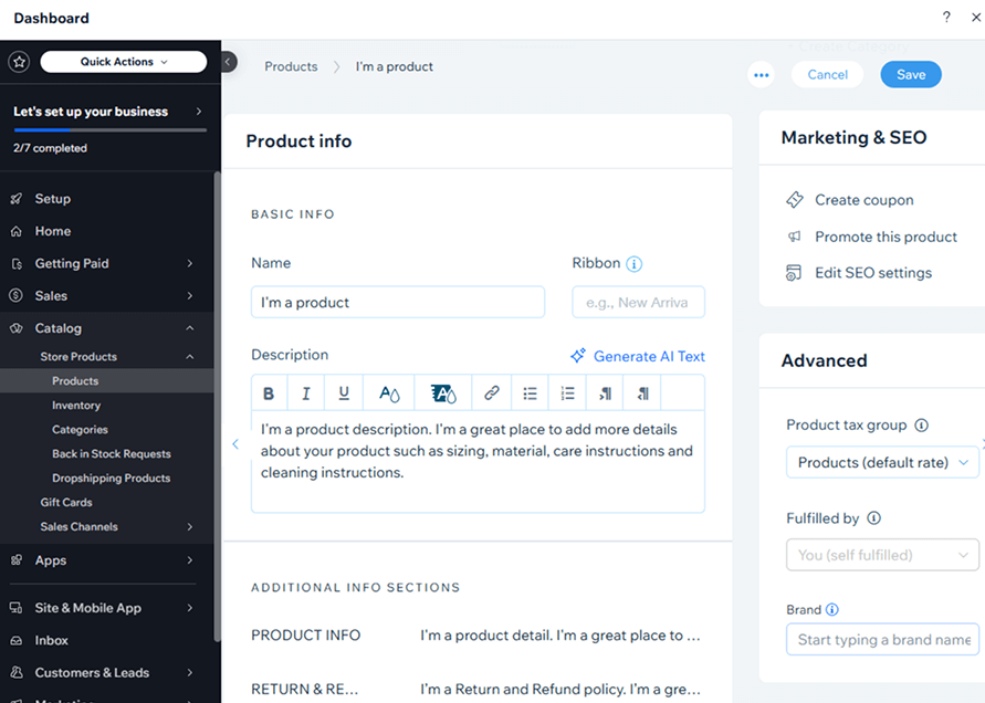 Products Management screenshot: Wix Ecommerce review
