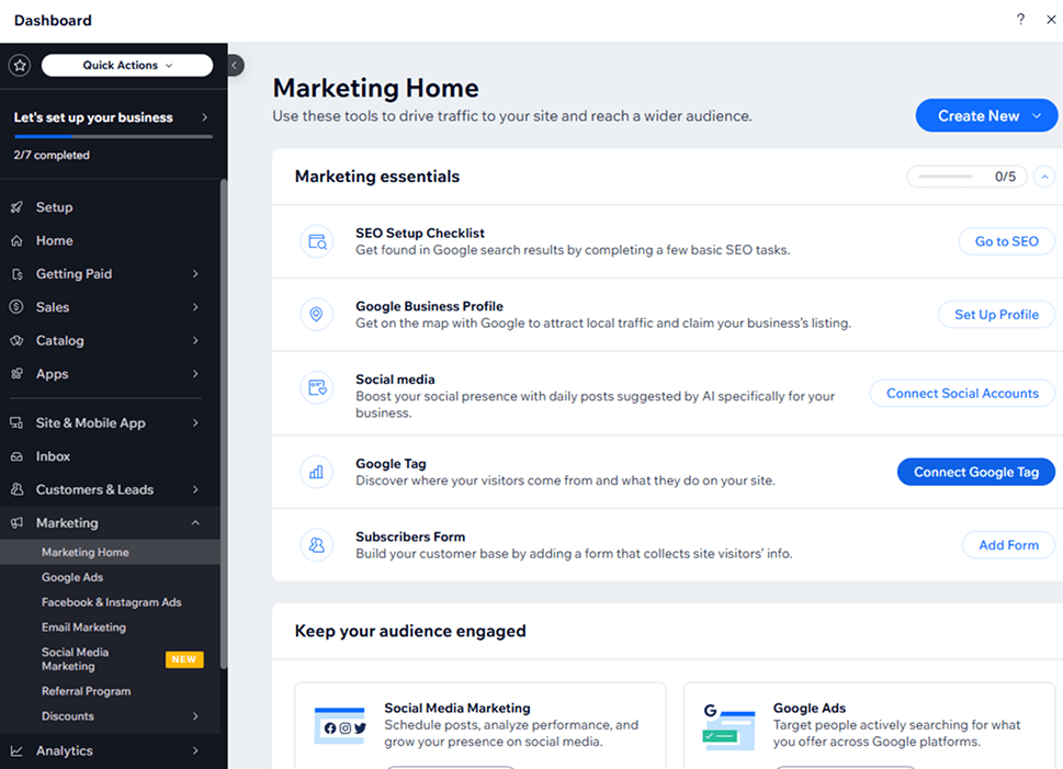Marketing & SEO screenshot: Wix Ecommerce review