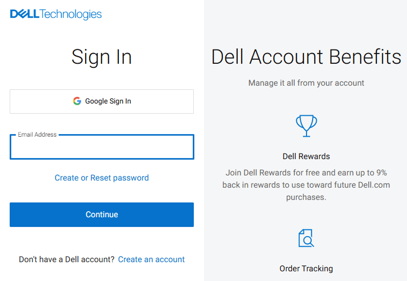 social login on dell ecommerce