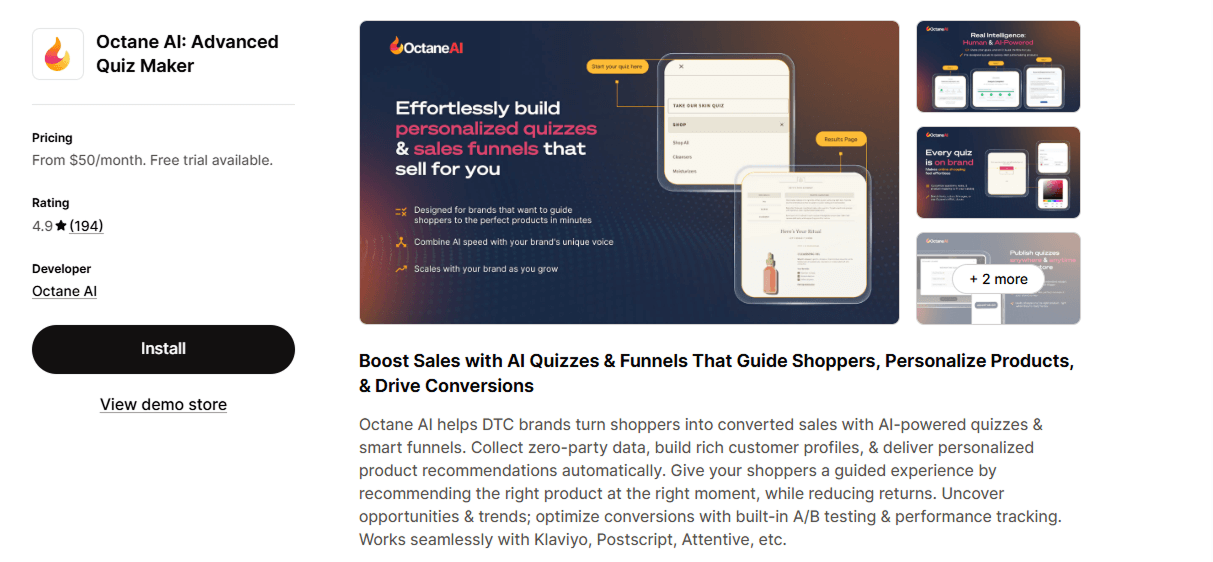Best AI Apps for Shopify: Octane AI – Advanced Quiz Maker