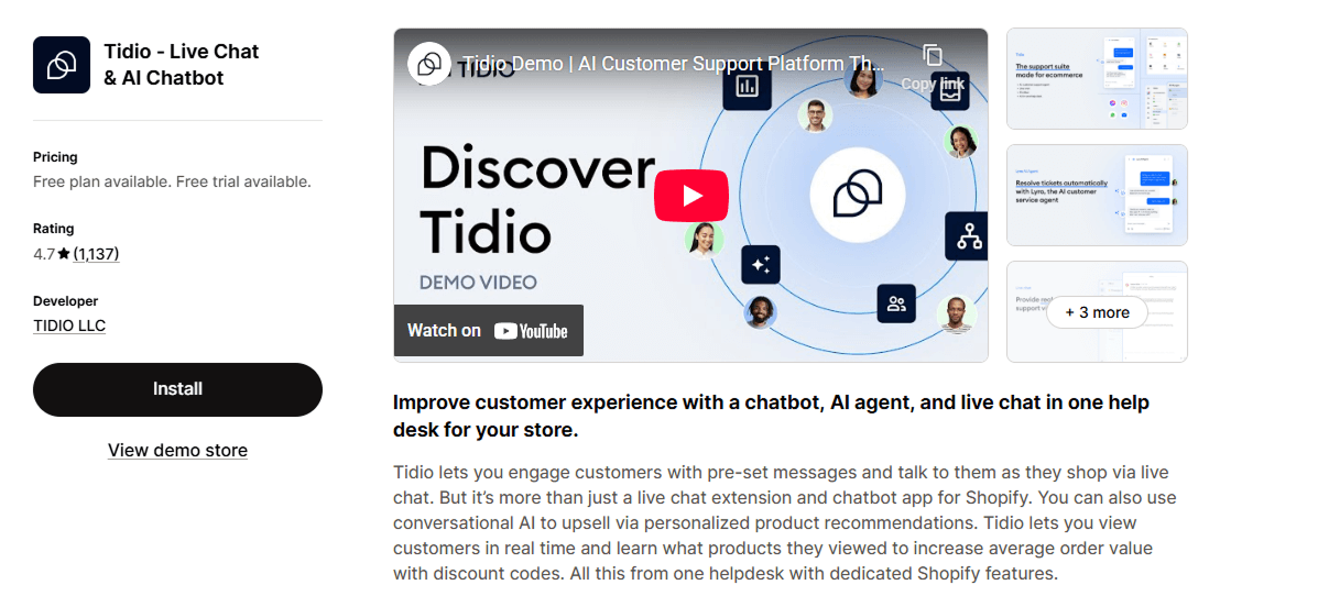 Best AI Apps for Shopify: Tidio – Live Chat & AI Chatbot