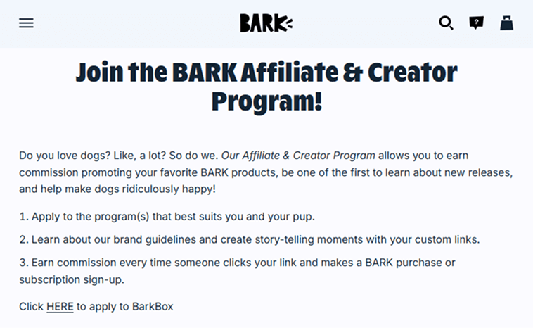 Example of Affiliate Programs: Bark