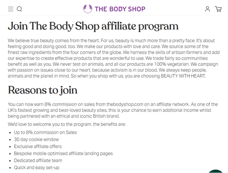 Example of Affiliate Programs: The Body Shop