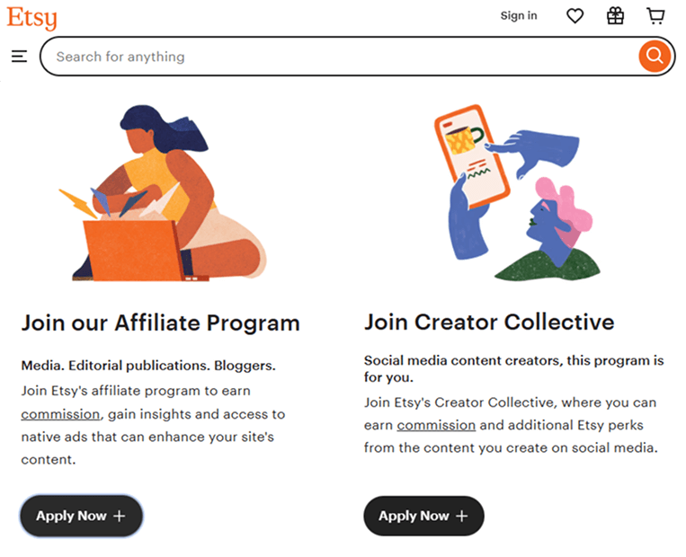 Example of Affiliate Programs: Etsy