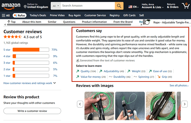 10 Use Cases of AI in Ecommerce: Amazon AI Review Summaries