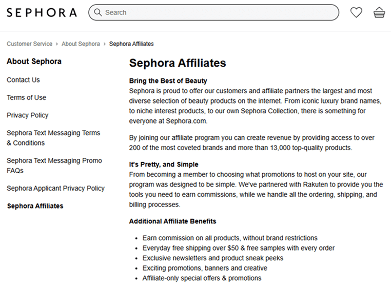 Example of Affiliate Programs: Sephora