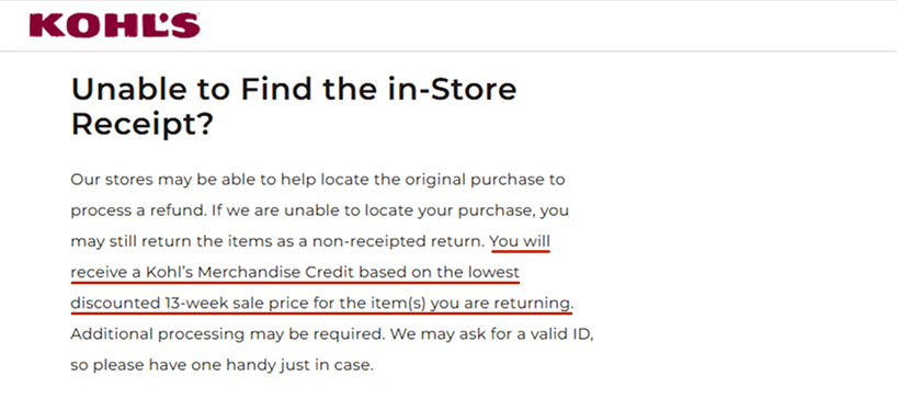 Store Credit Example - Kohl's