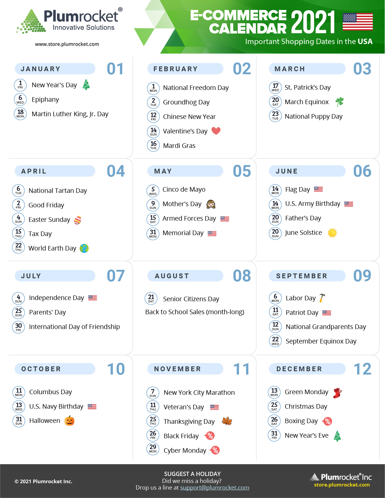 ecommerce marketing calendar 2021 usa by plumrocket