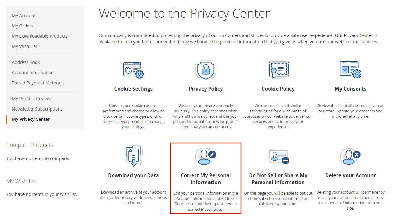 Magneto 2 CPRA: Correct My Personal Information Request