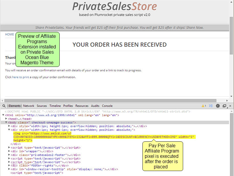 Appearance of the Affiliate Programs code on Success Page