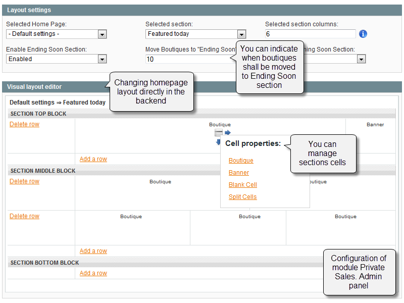 Visual layout editor in the backend