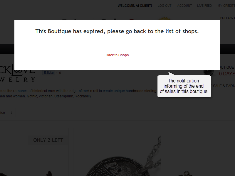 “Boutique has expired” notification