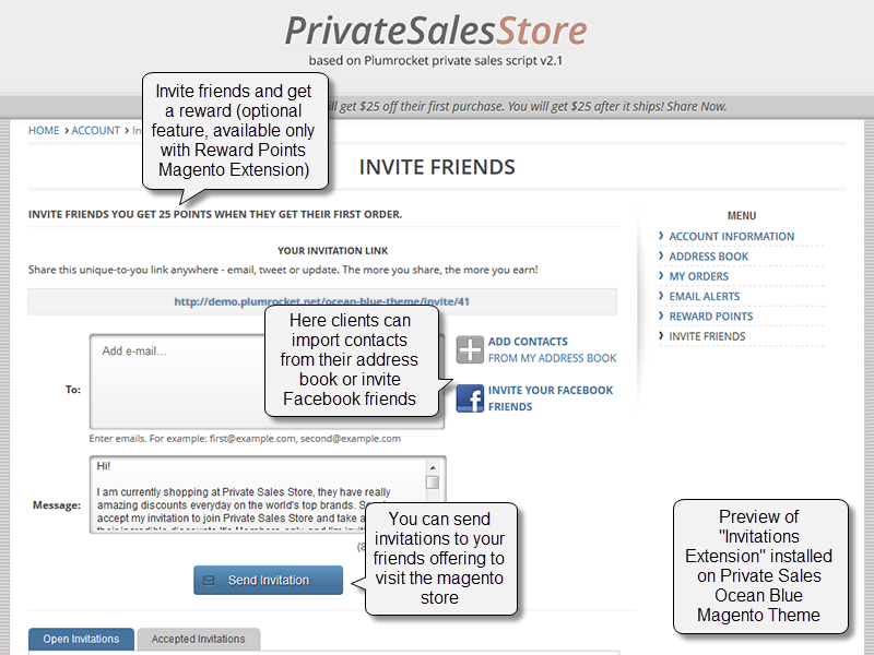 Invitations page