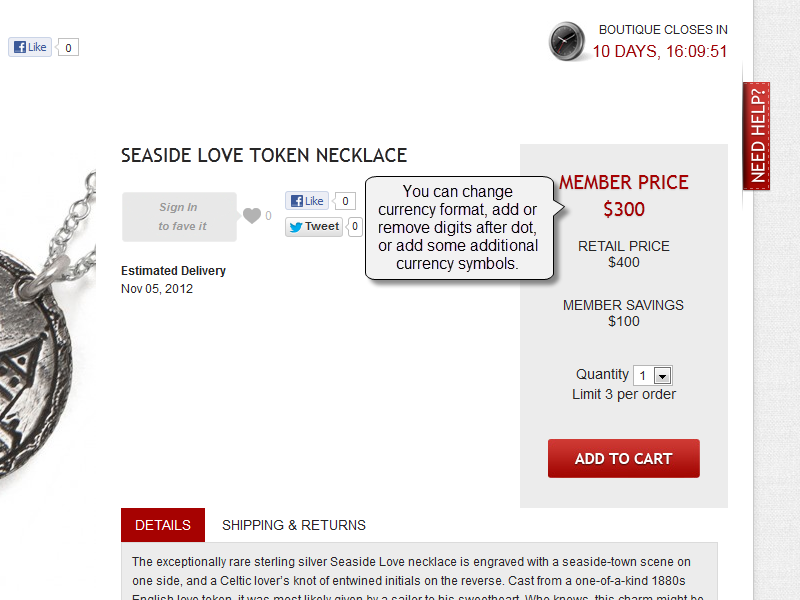 Currency format for product page