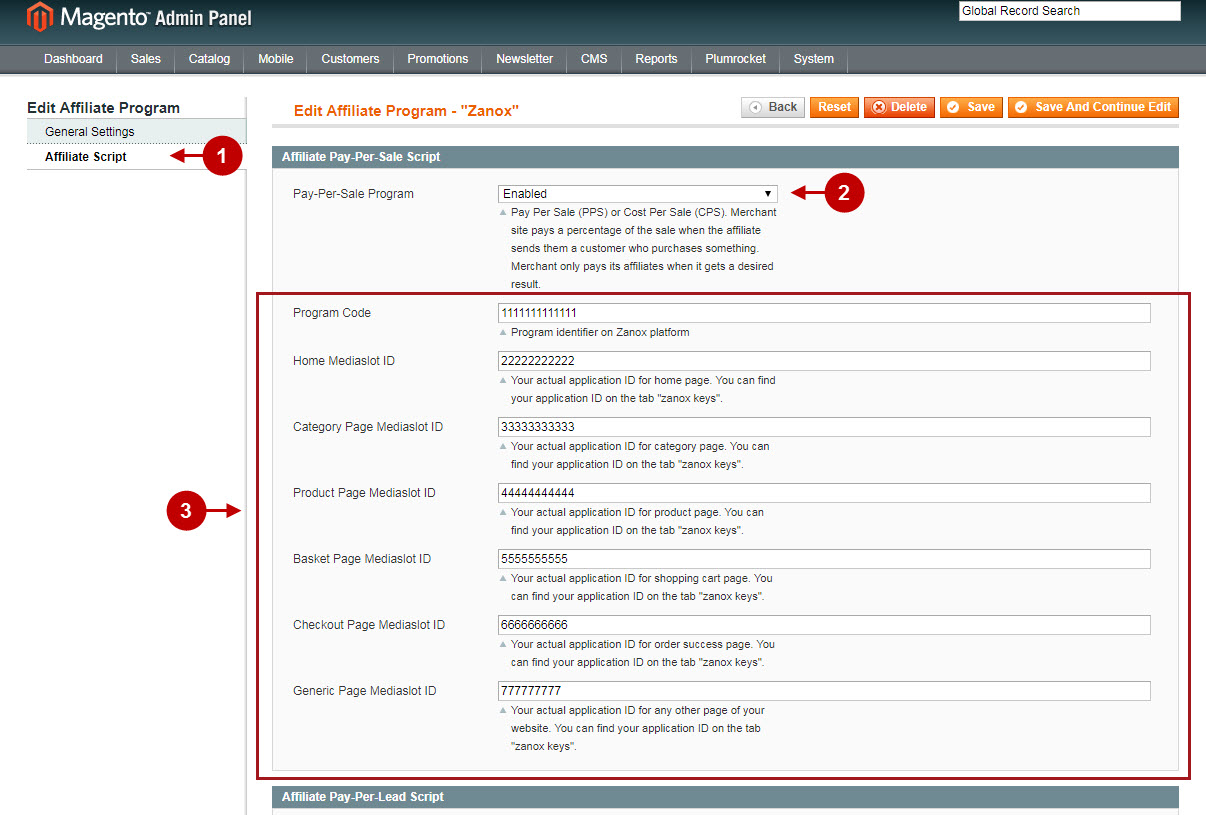 Configuring Zanox affiliate program magento extension