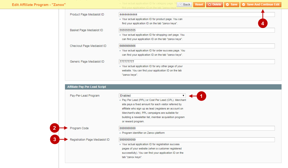 Configuring Zanox affiliate program magento extension