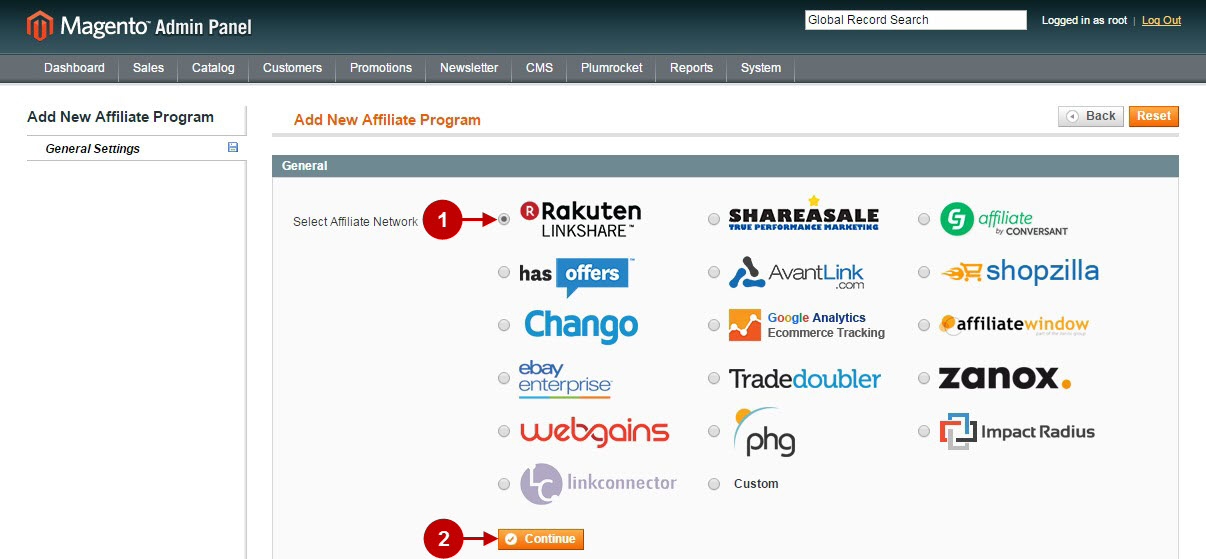 Proceed with Rakuten LinkShare affiliate magento module