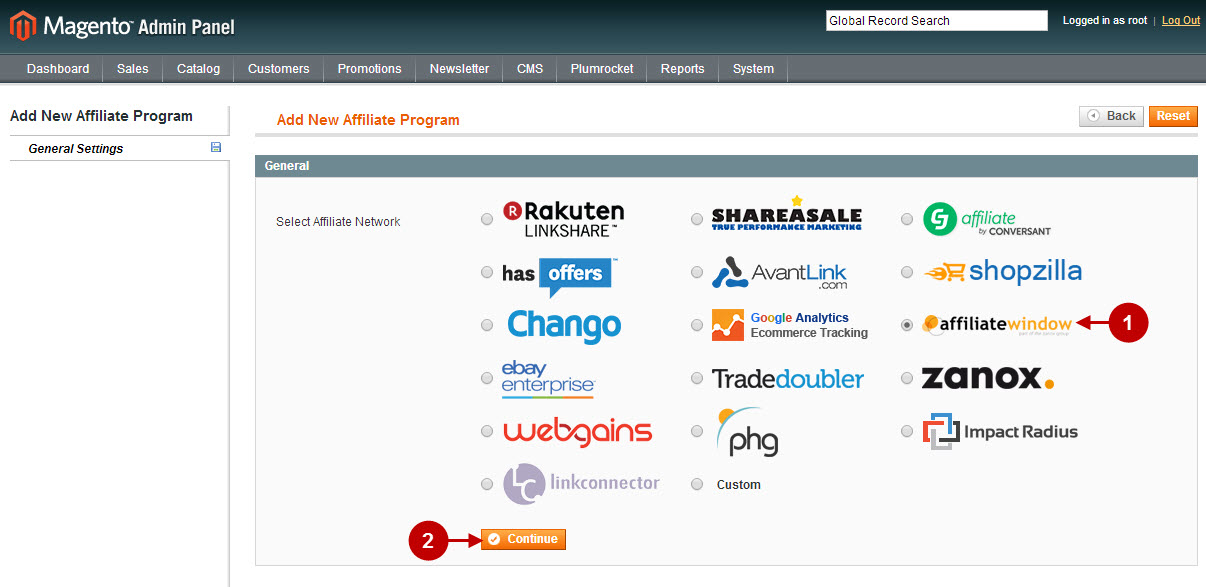 Proceed with Affiliate Window magento module