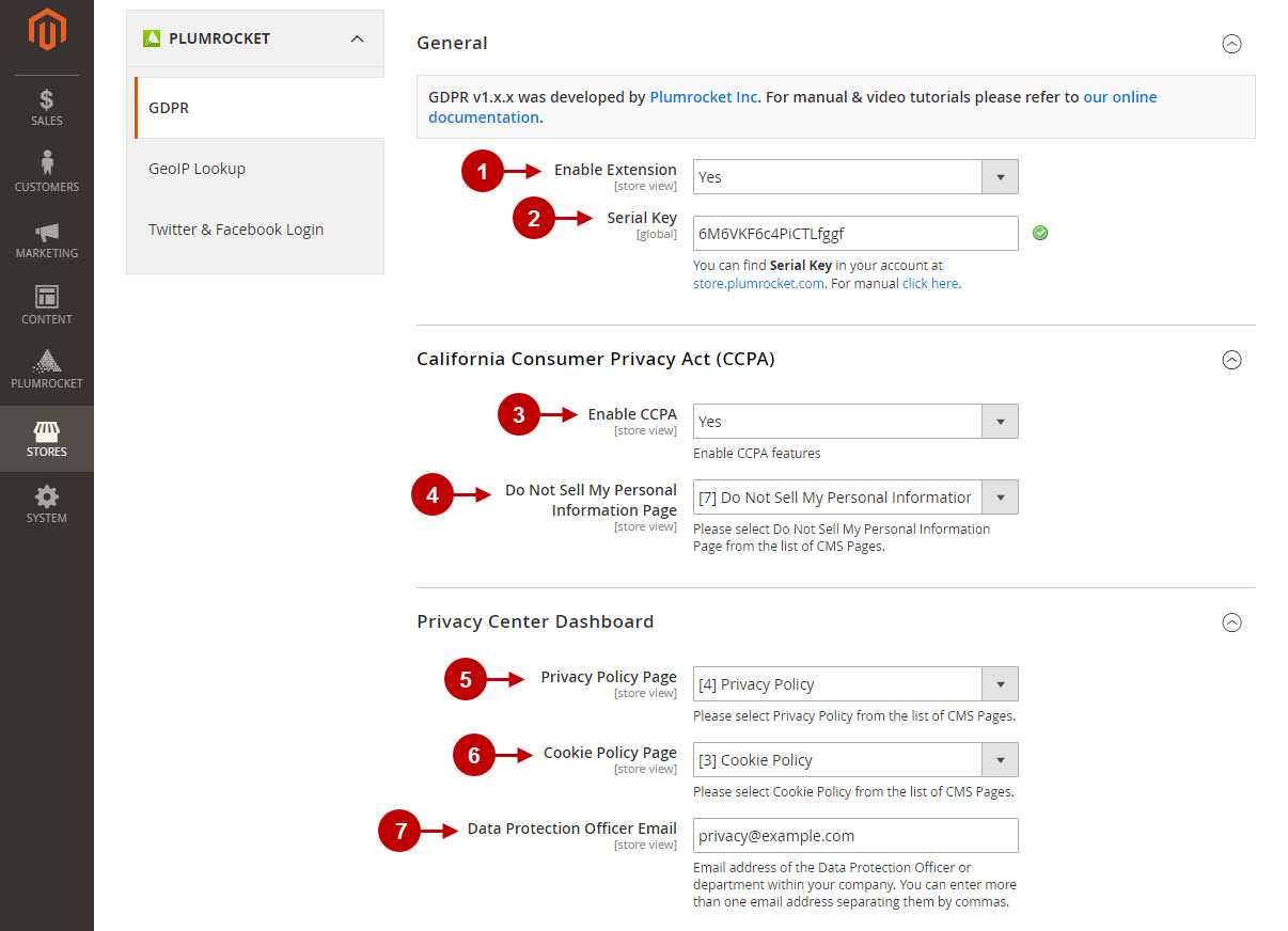 Magento2 gdpr extension configuration v1.4.6