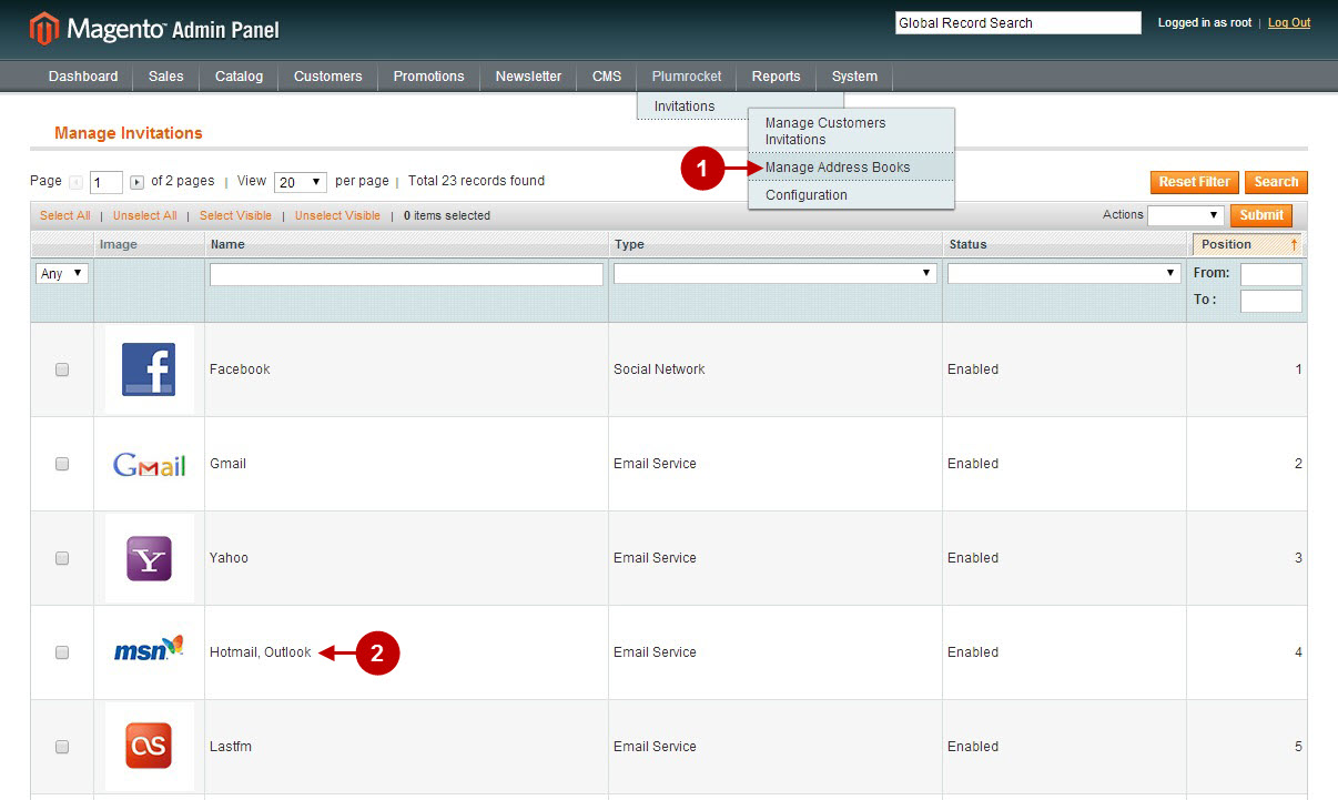 Magento invitations create application msn5a backend