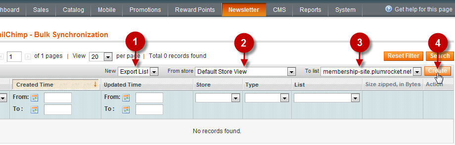 Magento mch export list create