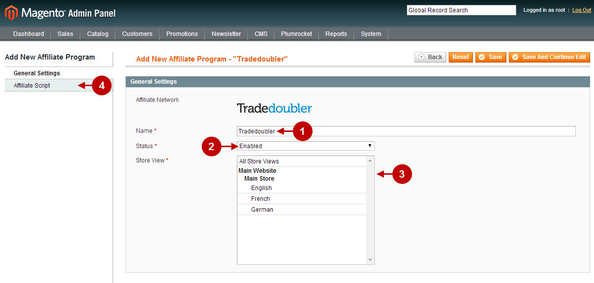 Configuring Tradedoubler affiliate program magento extension