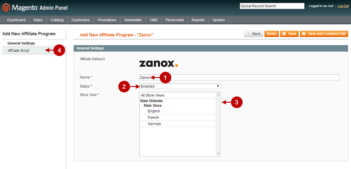Configuring Zanox affiliate program magento extension