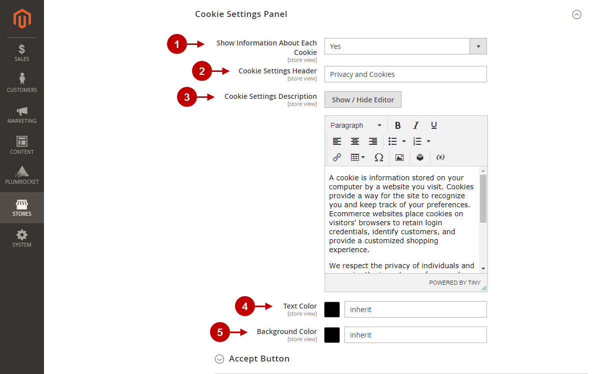 magento 2 cookie consent extension configuration cookie settings panel.png