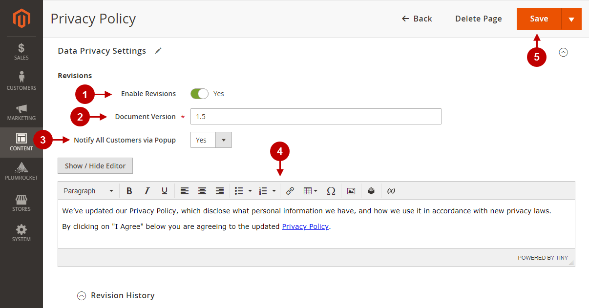 magento 2 data privacy extension revisions settings.png