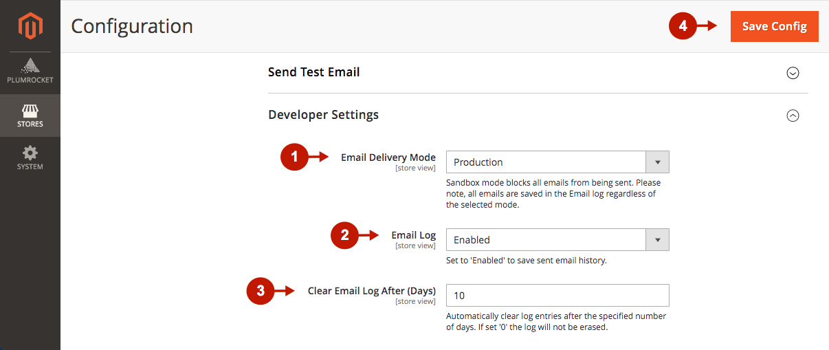 magento 2 smtp extension configuration developer settings