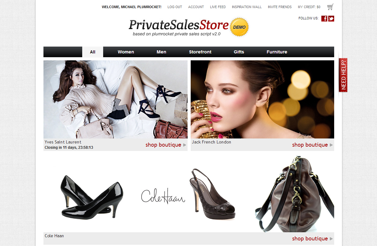 Private Sales Fashion Red Magento Theme homepage example