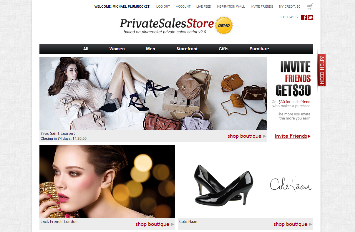 Private Sales Fashion Red Magento Theme homepage frontend