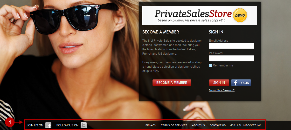 Private Sales Fashion Red Magento Theme - splash page details bar