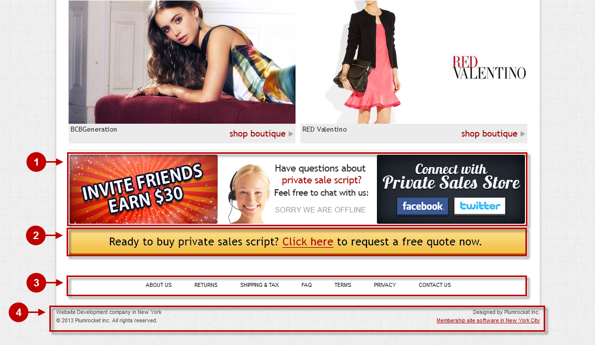 Private Sales Fashion Red Magento Theme - Bottom area