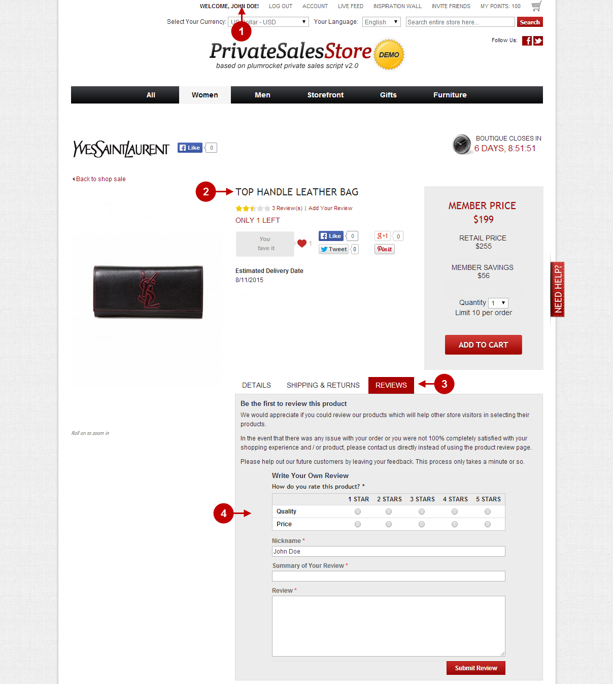 Private Sales Fashion Red Magento Theme - Product page 