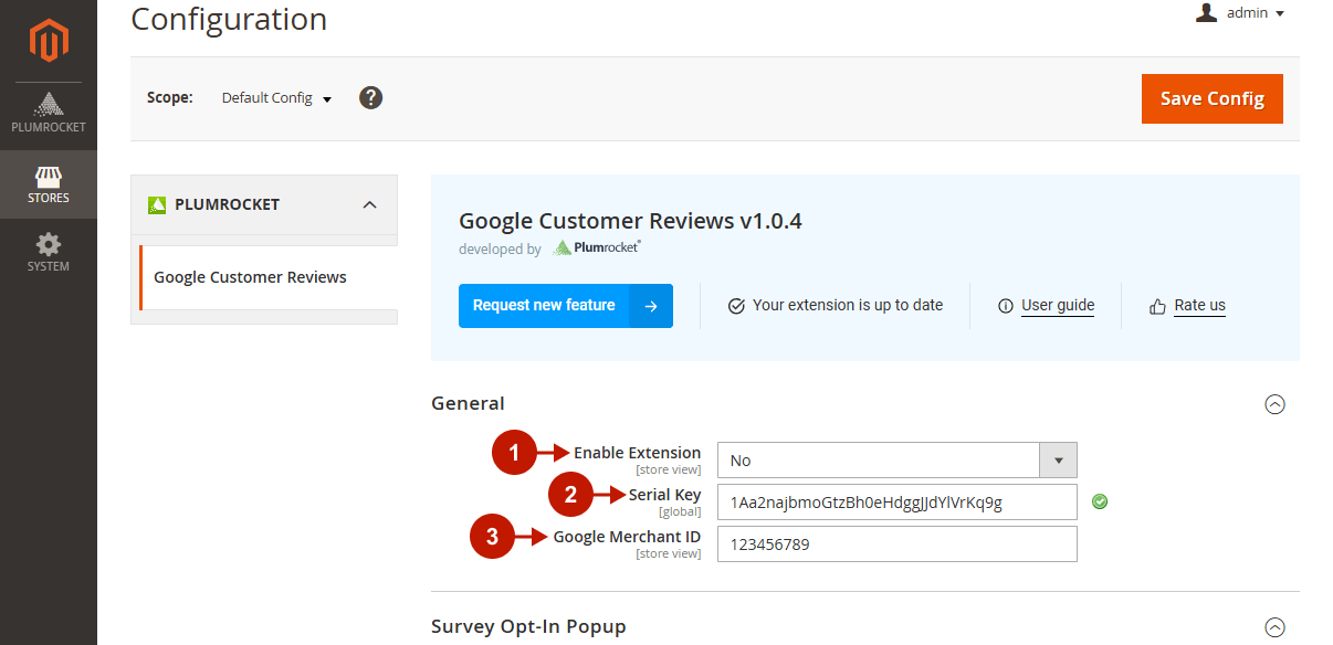 Magento 2 Google Customer Reviews extnesion configuration - General