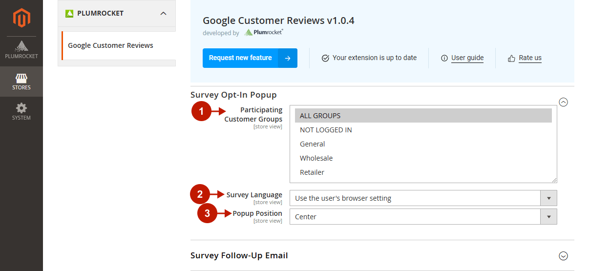 Magento 2 Google Customer Reviews extnesion configuration - Survey Opt-In Popup